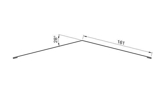 Lindab NPL170 – tvärsnitt, flänsmått 161 mm och bockningsvinkel 28°