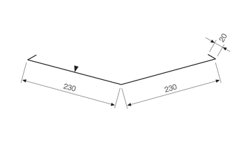 Lindab RD – tvärsnitt, sidor 230 mm och kantvikning 20 mm