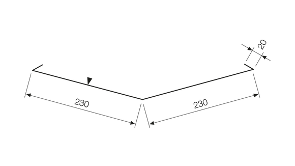 Lindab RD – tvärsnitt, sidor 230 mm och kantvikning 20 mm