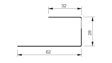 Lindab C1SRP – tvärsnitt med måtten 62, 32 och 28 mm