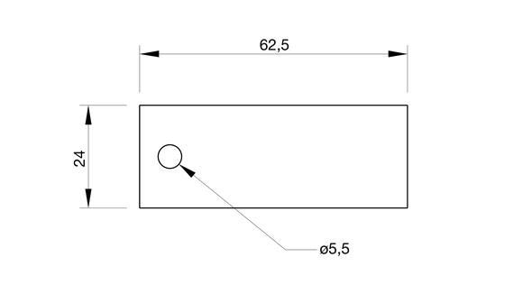 Lindab FBLECK – måttbild, 62,5 × 24 mm och håldiameter 5,5 mm